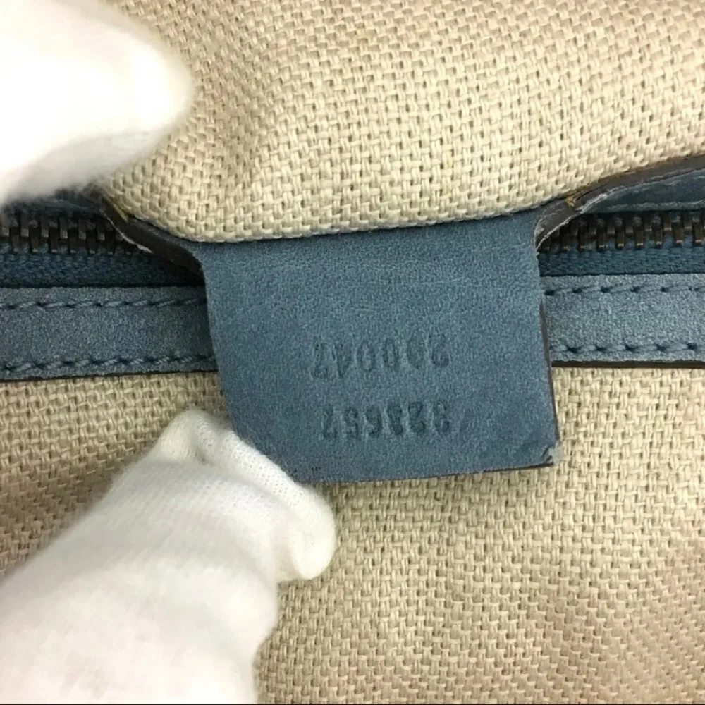 Authentic GUCCI Blue/Green Nubuck Leather Tote Satchel Bag - Picture 11 of 11